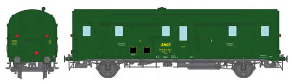 REE Modeles VB-342 - French SNCF DEV 52 Luggage Van 301 green, modern lantern holders, 3 headlights, South-West SNCF Era